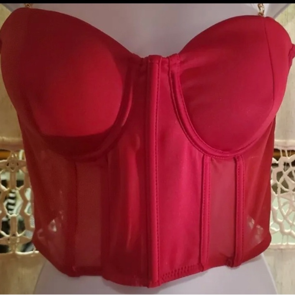 Say What Red Corsette Crop Top with Chain Straps